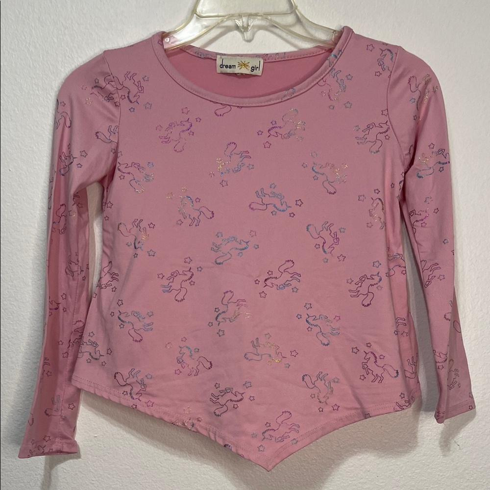 Dreamgirl Pink Fantasy Unicorn Long Sleeve Tee Size 7/8 EUC